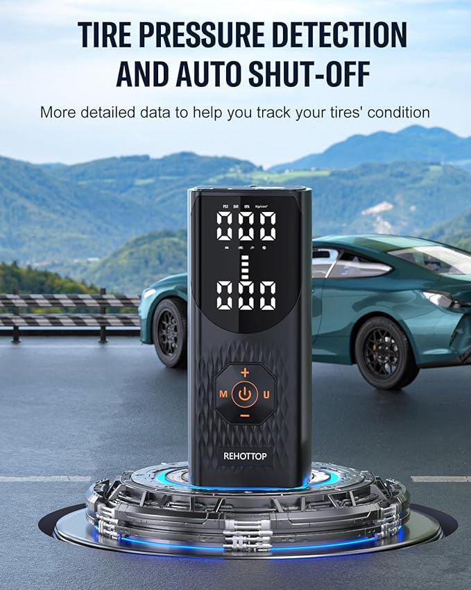 Tire Inflator Portable Air Compressor, 160 PSI Cordless Air Pump for Car Tires with Digital Pressure Gauge, LED Light & Auto Shut-Off, 5X Fast Inflation for Car, Motorcycle, Bicycle, Ball