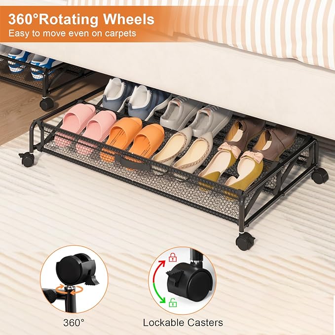 2 Pack Under Bed Shoes Storage + Plate Organizer