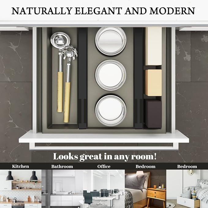 Bamboo Drawer Dividers Organizers, Kitchen Drawer Organizer, Adjustable Drawer Divider for Clothes, Kitchen, Dresser, Bedroom