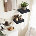 Floating Wall Shelves 6.8x6.8x1.7 Inch – Solid Wood Square Shelves in Black Finish – Rustic Mini Display Shelves for Entryway