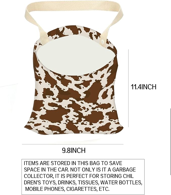 Car Garbage Can, Hanging Car Trash Can Bag for Back Seat Organizer, Retro Cow Print