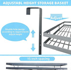 Broom Holder Door Mount,Door Mounted Broom and Mop Holder with Dual Tool Hooks, Three Slots, and One Tool Storage Basket For 