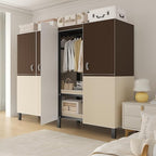 Heavy Duty Portable Closet Wardrobe, Garment Rack with Cover & Hanging Rods, Freestanding Wardrobe with Magnetic Door, Metal 