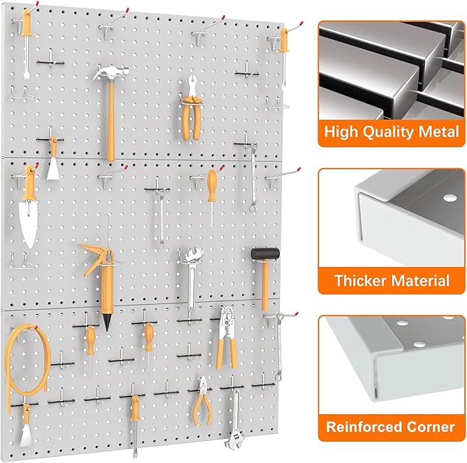TORACK 3 PCS Metal Pegboard Panels(12x24 inch) for Wall Garage Utility Tools Storage Pegboard for Workbench, Modular Peg Boar