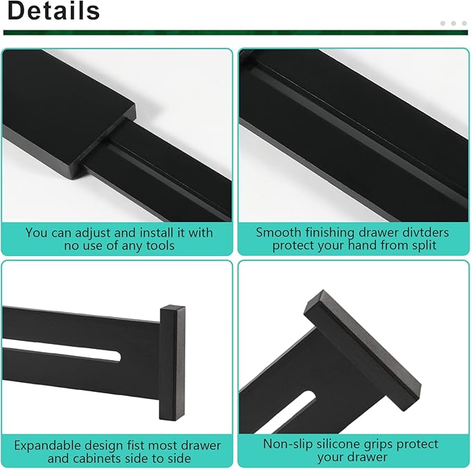 4 Pack Bamboo Drawer Dividers 2.6" High, Adjustable Length from 12 Inch to 17 Inch, Expandable Kitchen Drawer Organizer Separ