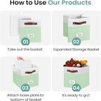 FinishingBo 6-Pack Storage Cubes with Handles & Label Holders Basket, Closet Cube Home Organizer Bins(White/Green, 10.5*10.5*