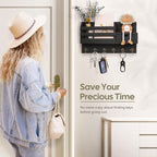 FifthQuarter Key and Mail Holder for Wall, Mail Organizer Wall Mount with 6 Hooks and Storage Drawer, Easy Installation Key R
