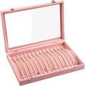 Frebeauty 15 Hooks Necklace Tray Velvet Neckalce Organizer with Clear Lid Lockable Necklace Holder Box Jewelry Organizer for 