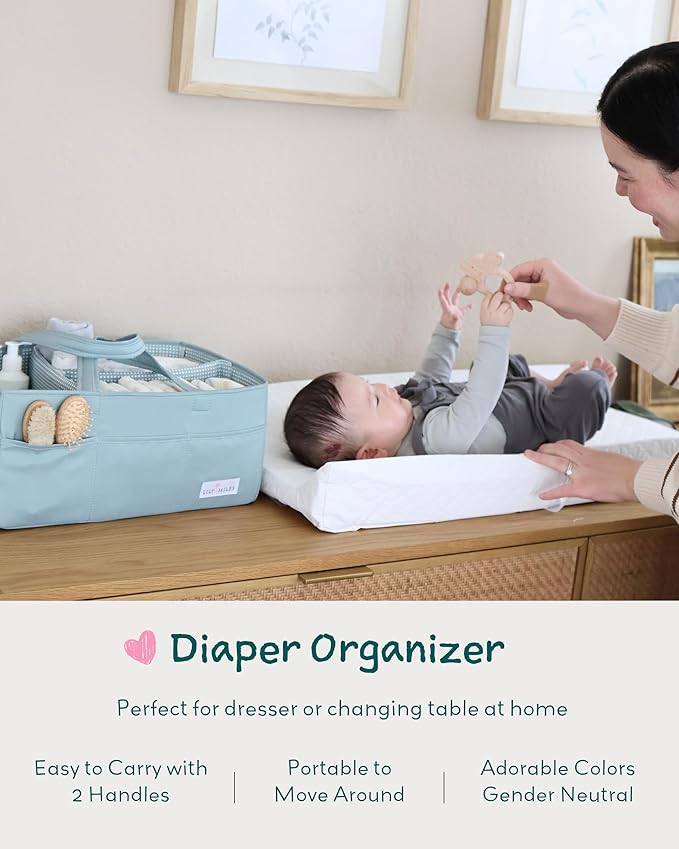 Lily Miles Baby Diaper Caddy Organizer, Wipeable Diaper Organizer Basket with 8 Pockets for Newborn Essentials, Nursery Tote 