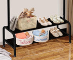 mirolam Kids Clothing Rack - Small Garment Rack - Small Kids Costume Wardrobe Rack with 2 Fabric Floors Storage Shelf - Mini 
