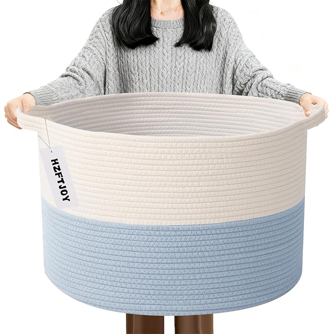 90L Large Blanket Basket,21.7"L x 21.7"W x 13.8"H Rope Woven Baskets with Handles, Toys Storage Bins,Laundry Basket Perfect f
