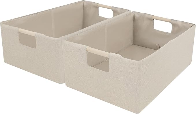 ANMINY 4PCS Storage Baskets for Organizing Collapsible Fabric Storage Bins Boxes with Wood Handles Closet Shelves Cube Organi