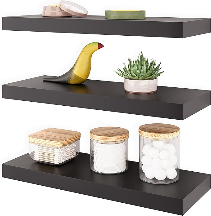 Ballucci Floating Shelves, 16" Wood Wall Shelf Set of 3, Invisible Brackets Floating Shelf for Wall Decor Living Room, Bathro