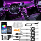 Interior Car LED Strip Lights 470 inches Fiber Optic tubing USB Powered RGB 10 in 1 Car Neon with Wireless APP and Remote Control, Ambient Lighting Kits 16 Million Colors,Sync to Music