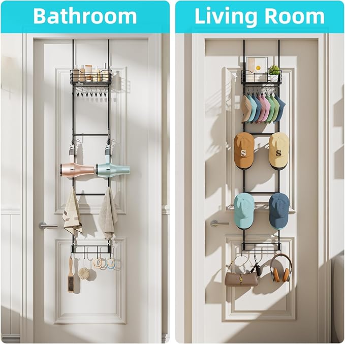 VITVITI Over the Door Hat Rack Organizer, 4 Tier Cowboy Baseball Cap Hat Rack for Door Wall Mounted, Metal Over Door Hanging 