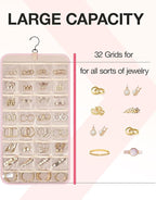 BAGSMART Hanging Jewelry Organizer Storage Roll with Hanger Metal Hooks Double-Sided Jewelry Holder for Earrings, Necklaces, 