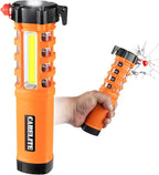 Emergency Car Flashlight with Seatbelt Cutter and Window Breaker, LED Work Light & Flash Beacon, Life-Saving Car Escape Tool 