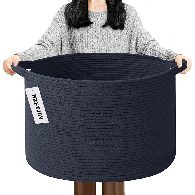 90L Large Blanket Basket,21.7"L x 21.7"W x 13.8"H Rope Woven Baskets with Handles, Toys Storage Bins,Laundry Basket Perfect f