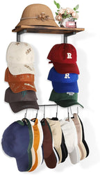Keebofly Wall Hat Rack with Shelf, Multi-function Baseball Cap Organizer & Holder with 12 Hooks，Displays & Stores 60+ Caps, M