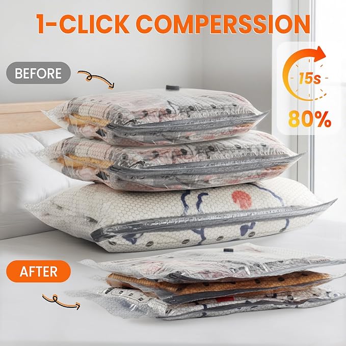 Vacuum Storage Bags for Travel, 15 Pack Vacuum Seal Bags for Clothing With Cordless Electric Pump, Space Saver Bags for Lugga