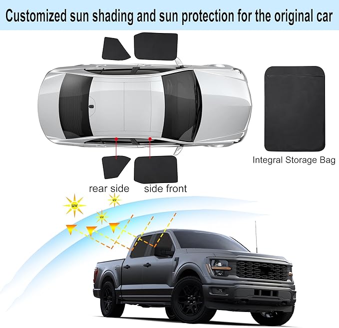 Front Side Half Window Shade Foldable Custom Fit for 2016-2024 Ford F150 Car Window Shades for Side Window Sun Shade UV Protection Heat Insulation for Camping Sleeping 4PCS