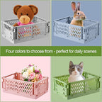 HUUSMOT 4-Pack Small Pastel Plastic Storage Baskets, Collapsible Crates for Organizing, Space-Saving Mini Bins for Classroom,