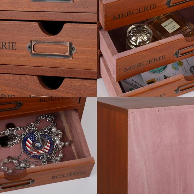 Wooden Storage Box with 5 Drawers Apothecary Drawers Vintage Wooden Drawers Wood Desktop Organizer with Drawers Countertop Dr