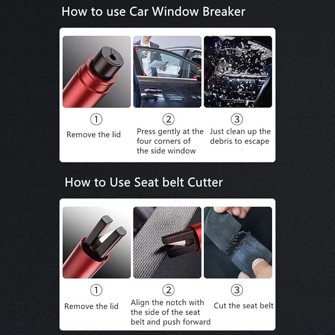 HHXS Car Glass Breaker and Seatbelt Cutter 4 Pack,Car Window Breaker Tool, Car Safety Hammer Escape Hammer with Tempered Glas