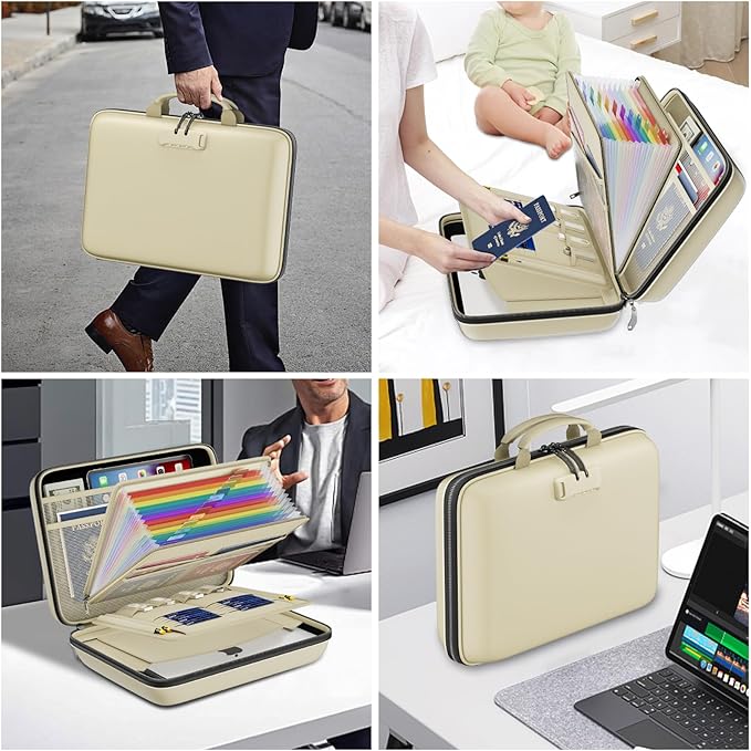 DocSafe Fireproof File Organizer with Lock, Hard-Shell Case Fireproof Document Box with 13 Pocket Accordion File Folder, Port