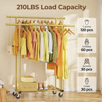 HYSEYY Double Rods Clothes Rack, Sturdy Rolling Clothing Rack, Portable Clothing Racks for Hanging Clothes - Metal Garment Ra