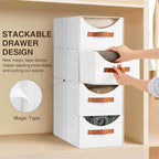 Homsorout Stackable Storage Drawers - Collapsible Storage Bins with Drawers, 8 Pack Closet Shelf Organizer Basket, Fabric Pul