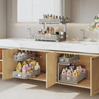 2 Pack 17.3IN-Depth Under Sink Organizer with Smooth Cylindrical Rail,2-Tier Pull Out Multi-Purpose Cabinet Storage for Bathr