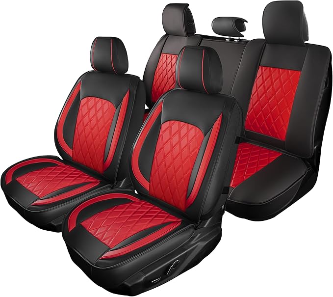LINGVIDO Car Seat Covers Full Set (5 Seats) - Premium Perforated Nappa Leather, Waterproof Shield, Omni-Adapt Fit SUVs Sedans