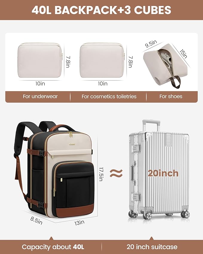 LOVEVOOK 40L Travel Backpack for Women & Men - 17.3 Inch Carry On Backpack & Personal Item Backpack for Airlines, Spacious an