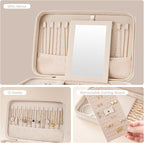 Lolalet Travel Jewelry Case for Women Girls, Travel Jewelry Organizer Box with Mirror & Clear Storage Bag, Small Portable Ear