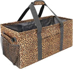 Joyfol Day Extra Large Utility Tote Bag, Reusable Grocery Bags Foldable,Upgraded Metal Frame, With Sturdy Handles Reinforced Bottom Heavy Duty Oxford Fabric Moving Shopping Bags, Leopard Brown