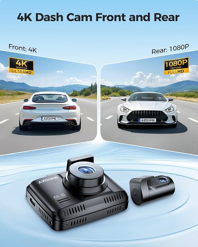 AZDOME GS63H Pro 2CH Dash Cam 4K with Super Night Vision & ADAS 24H Parking Mode - 4K Dual Dash Cam - Built-in WiFi - GPS Tra