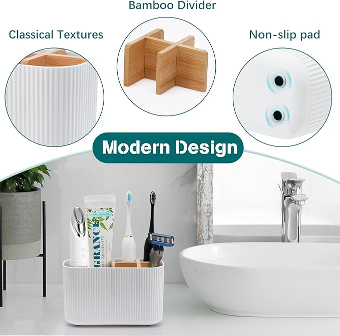 GFWARE White Toothbrush Holder - Bamboo Toothbrush Holders for Bathrooms Electric Toothbrush Holder Organizer Kids Toothbrush