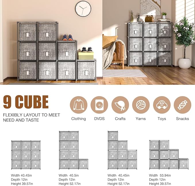 LUKYTOWER Cube Storage Organizer Shelf with Printed Bins + Labels, Cubby Storage Organizer with Bins, Large Capacity Shelves 