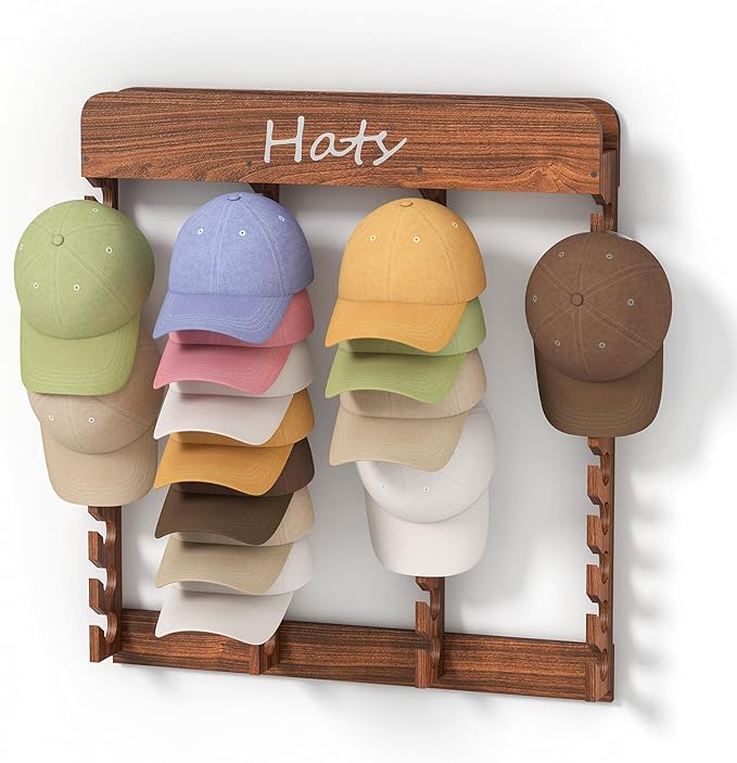Wall-Mounted Cowboy Hat Rack- Rustic Burnt Pine Hat Organizer with 40-Slot Display, Farmhouse Hat Holder for Men & Women, Hat