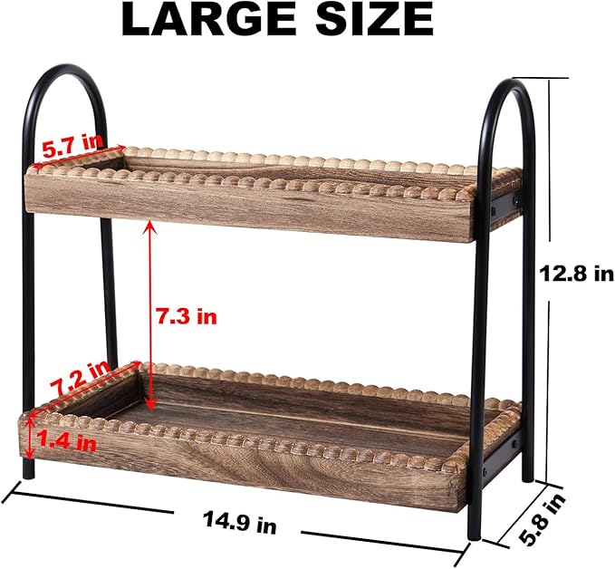BDBDYEAY Bathroom Countertop Organizer, 2 Tier Vanity Organizer and Storage for Cosmetic Skincare Perfume, Wood Bead Storage 