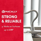 Macally Clip On Tablet Holder | Gooseneck iPad Holder for Bed, Stroller, Airplane, Desk (Universal Tablet Compatibility) Strong and Secure iPad Arm Mount, Tablet Clamp Mount, Kindle Holder