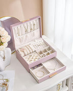 Lolalet 2-Layer Jewelry Box Organizer for Women Girls, Jewelry Storage Case Holder with Drawers for Necklaces Ring Earrings B