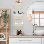 TeoKJ Over the Door Hanging Basket, 3-Tier Woven Cotton Wall-Mounted Storage Organizer Bag Decorative Hanging Nursery Baskets