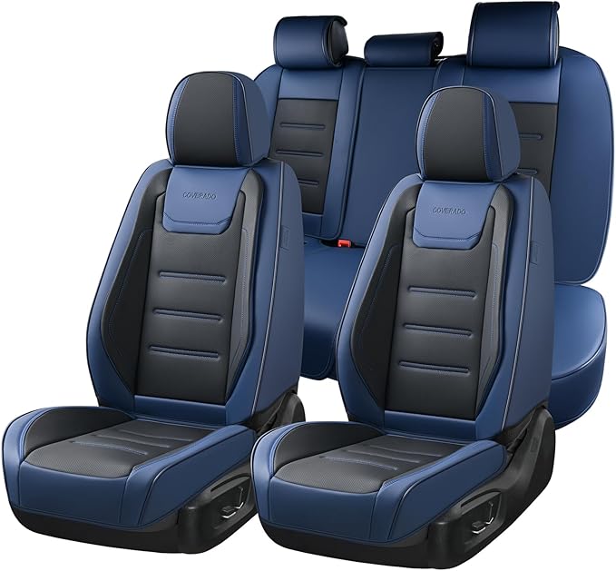 Coverado Car Seat Covers Full Set, Seat Covers for Cars, Waterproof, Leather Car Seat Cushion, Universal Car Interior Covers 