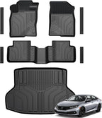 Floor Mats for Honda Civic 2016-2021, All Weather Floor Mats Trunk Cargo Liner and Door Sill Guards Accessories, Full Coverage Set (Fit Sedan Models)