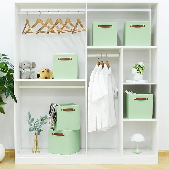 FinishingBo 6-Pack Storage Cubes with Handles & Label Holders Basket, Closet Cube Home Organizer Bins(Green, 10.5*10.5*11 inc