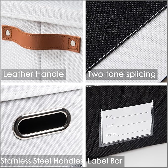 PRANDOM Storage Bins with Lids [3-Pack] Linen Fabric Foldable Storage Boxes Organizer Containers Baskets Cube with Cover for 