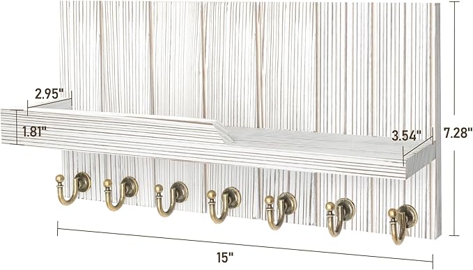 Rebee Vision Farmhouse Key and Mail Holder for Wall - Decorative Mail Organizer Wall Mount with 7 Hooks and Mounting Hardware