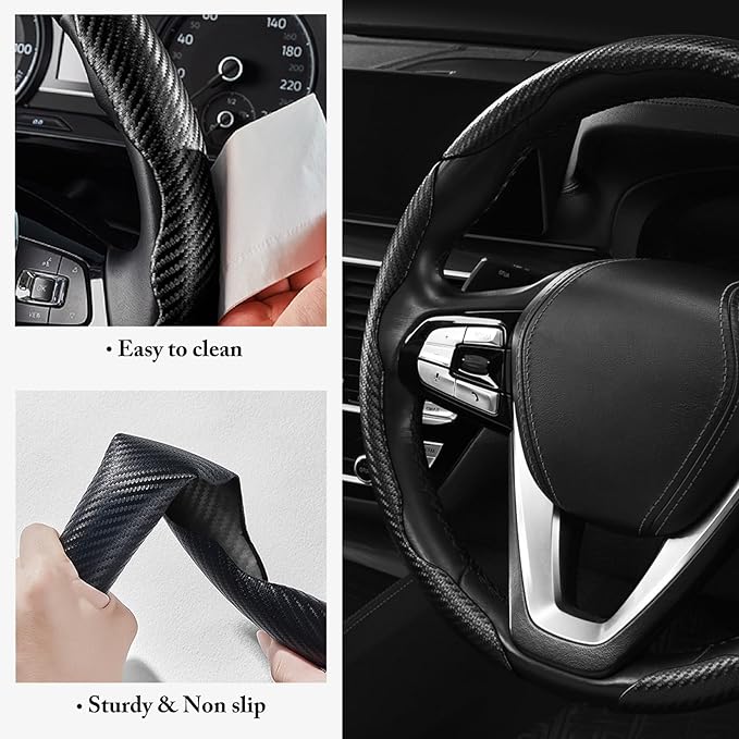 Carbon Fiber Steering Wheel Cover 3pcs Anti-Slip Car